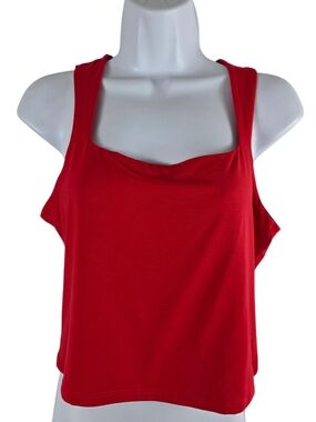 Classic Red Square-Neck Tank Top Slimming Stretch